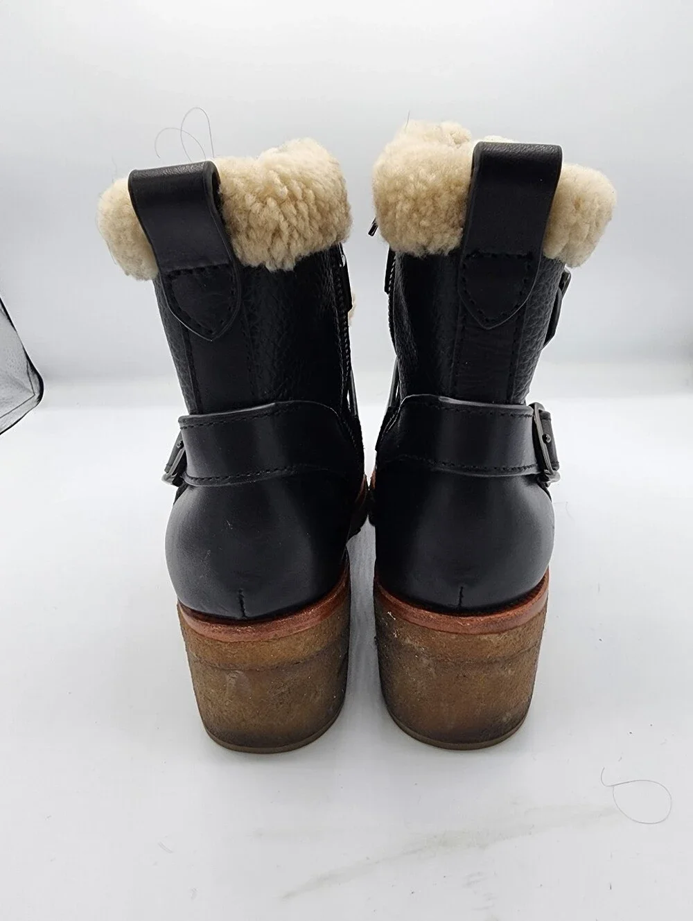 Coach Preston Black Shearling-Trim Leather Ankle Boots
